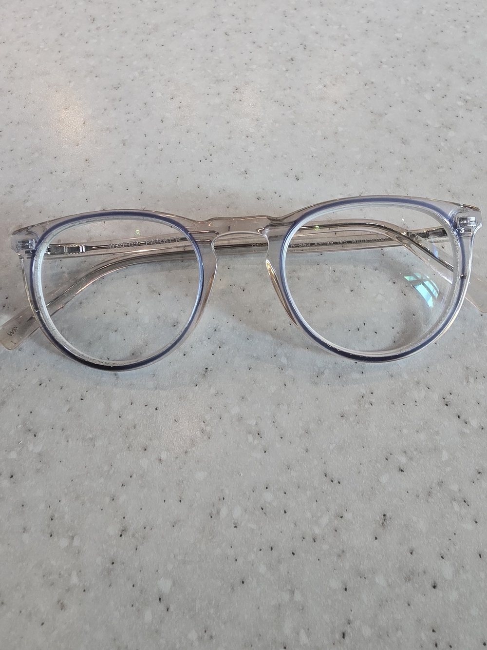 Warby Parker Percey Eyeglasses Clear Crystal Blue Round Frames Made in Italy